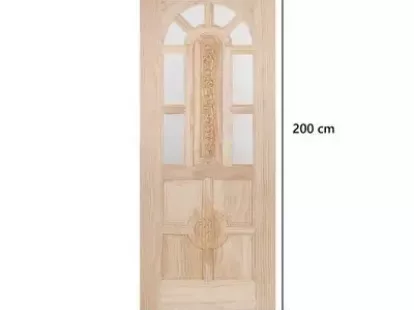 Дверь из новозеландской сосны с резьбой и стеклом, 80x200 см за 488Dh (ID:2)